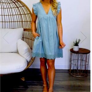 100% Linen Cotton Cornflower Mini Romper Dress ruffled cap sleeves sz sm…